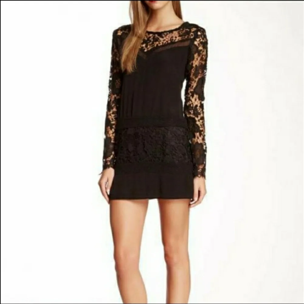 ASTR large black lace long sleeve Rayon blend mini dress - Picture 2 of 10